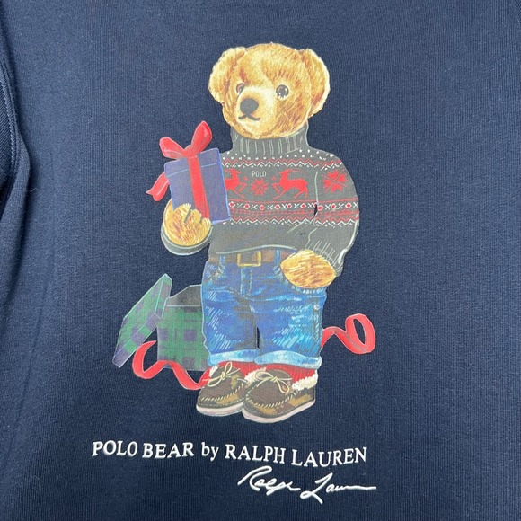 Polo Ralph Lauren Kids Navy Blue Polo Bear Teddy Holiday Sweatshirt Size 5 - Picture 2 of 6